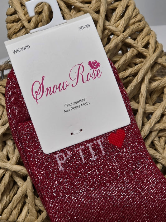 PETIT COEUR - Chaussette à Paillette Enfant Rouge Foncé