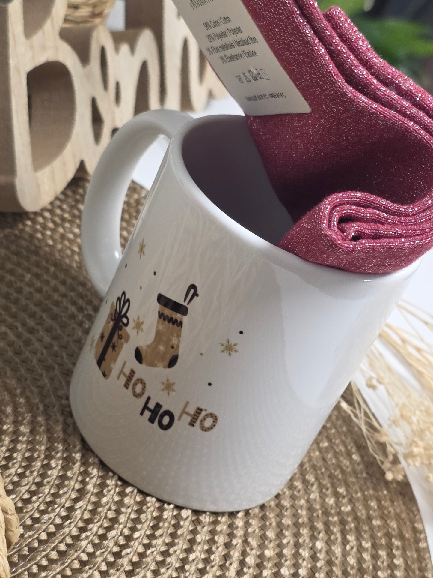 MUG JOYEUX NOEL MARRAINE AVEC SA CHAUSSETTE PAILLETEE