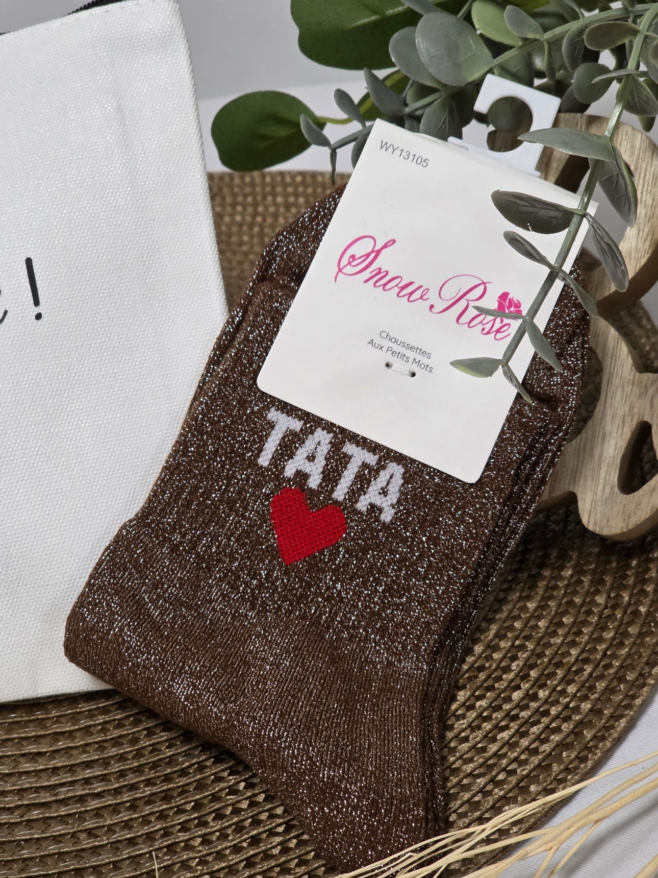 POCHETTE " MA TATA C'EST LA MEILLEURE " AVEC SA CHAUSSETTE PAILLETEE