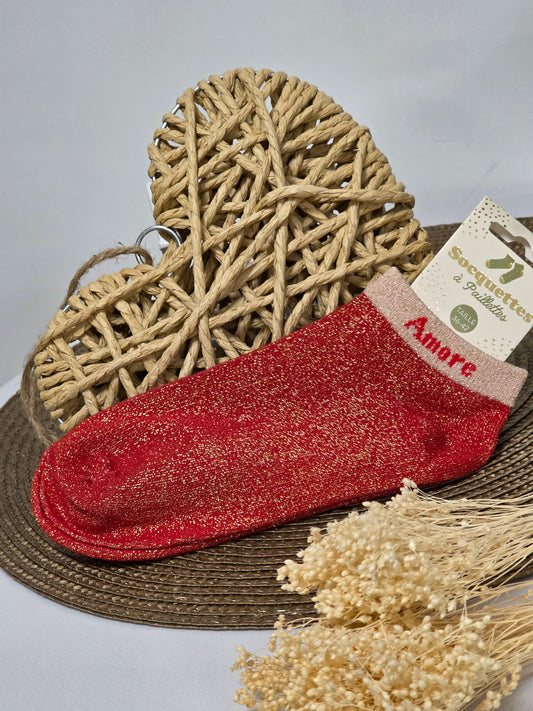 AMORE - Socquette à Paillette Rouge