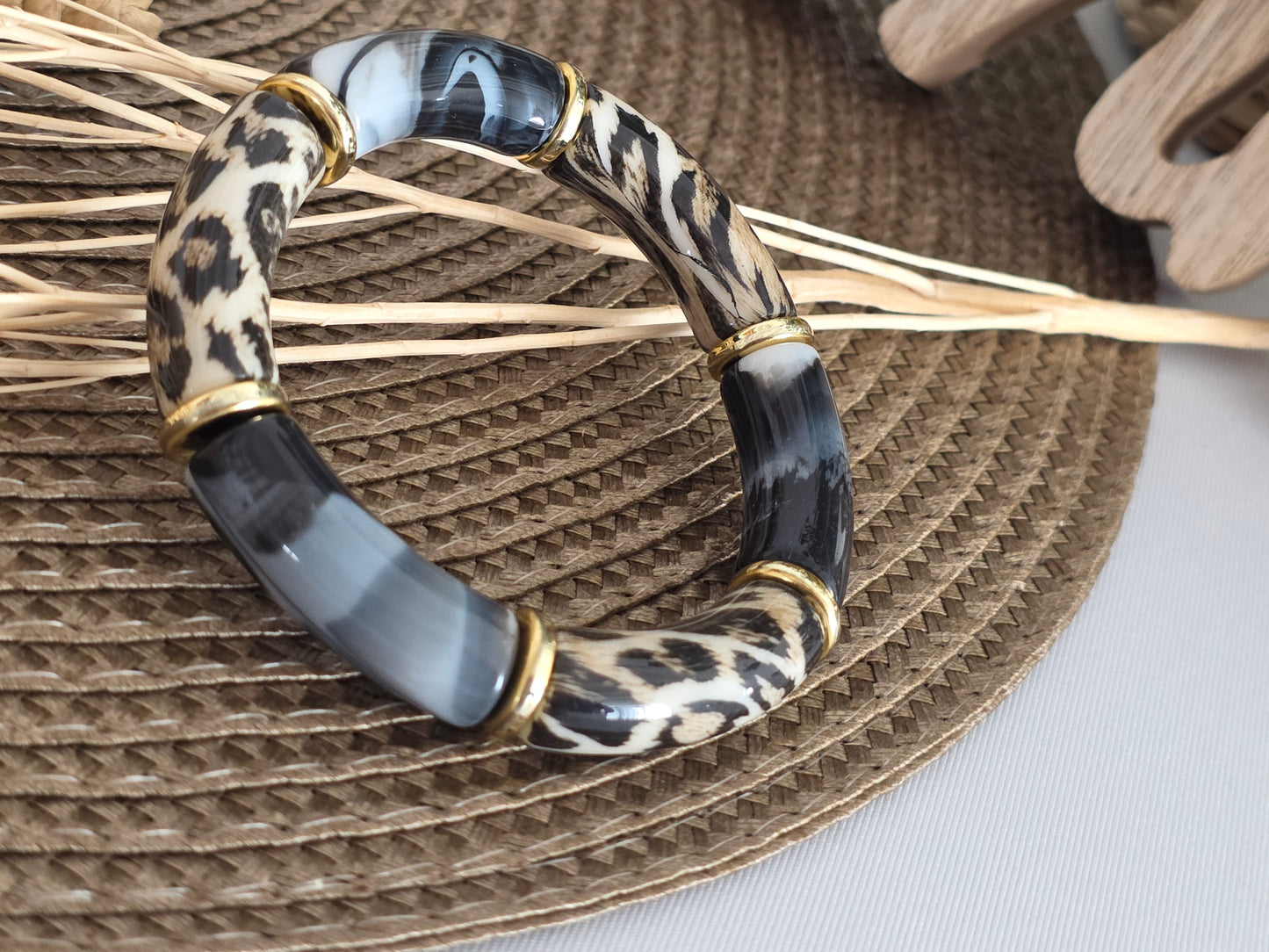 Notre Collection de Bijoux - Bracelet Jonc Léopard Gris