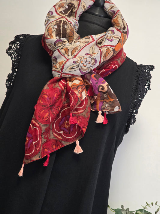 🧣Foulard Femme Automne Hiver Brique avec Pompons🧣