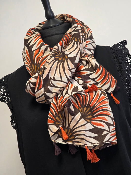 🧣 Foulard Femme Automne Hiver Taupe imprimé Fleur 🧣