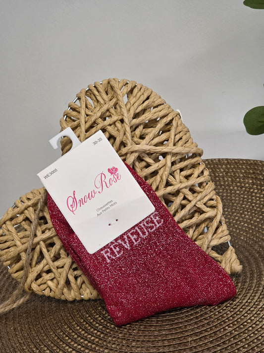 REVEUSE - Chaussette à Paillette Enfant Rouge Foncé
