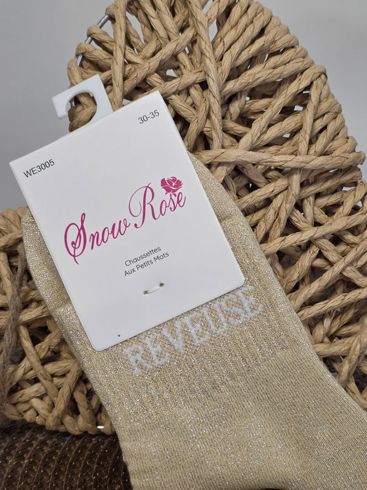 REVEUSE - Chaussette à Paillette Enfant Beige Clair