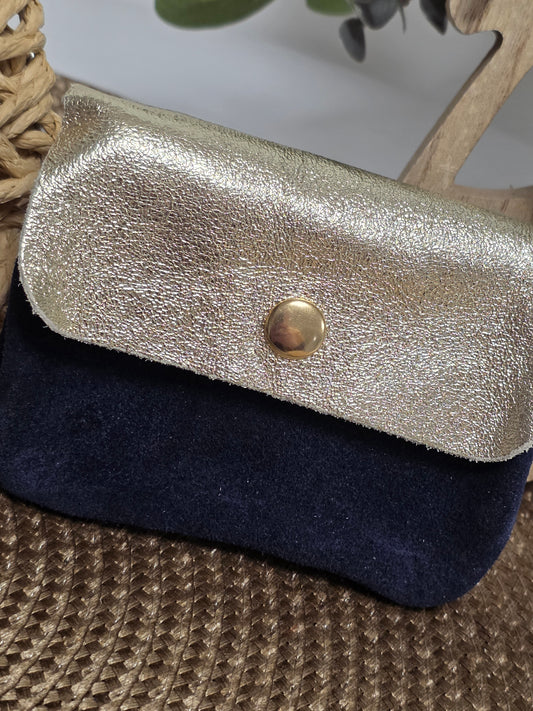 Petit Porte Monnaie Cuir Daim Marine