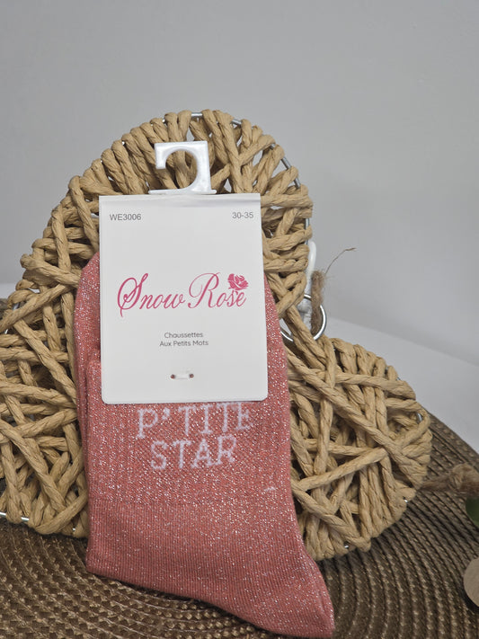 P'TITE STAR - Chaussette à Paillette Enfant Corail Foncé
