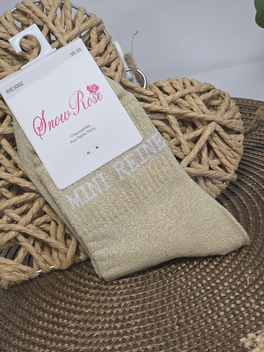 MINI REINE - Chaussette à Paillette Enfant Beige Clair