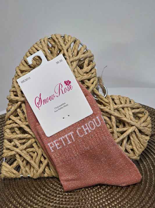 PETIT CHOU- Chaussette à Paillette Enfant Corail Foncé