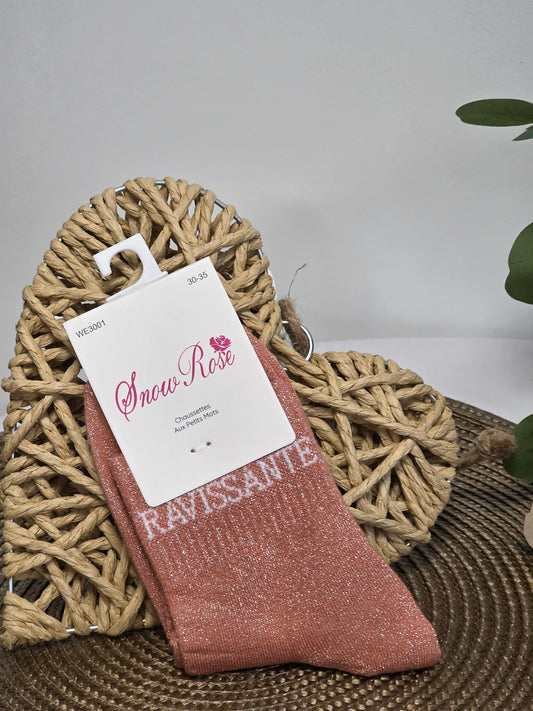 RAVISSANTE - Chaussette à Paillette Enfant Corail Foncé