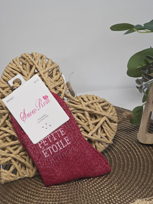 PETITE ETOILE - Chaussette à Paillette Enfant Rouge Foncé