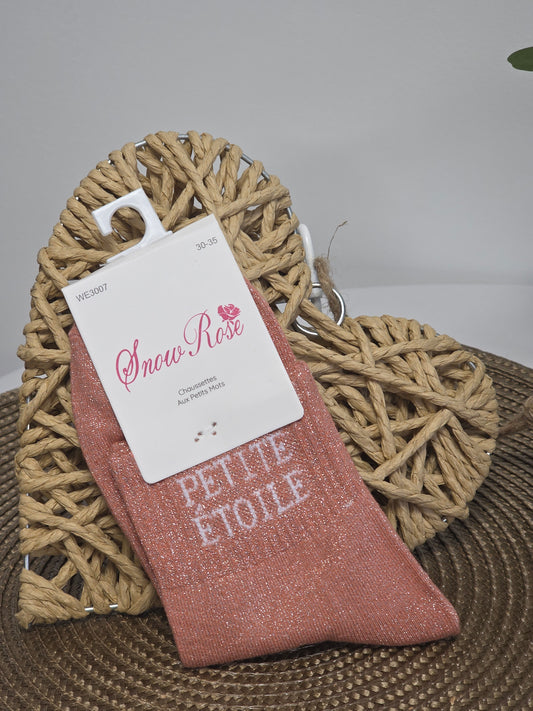 PETITE ETOILE - Chaussette à Paillette Enfant Corail Foncé
