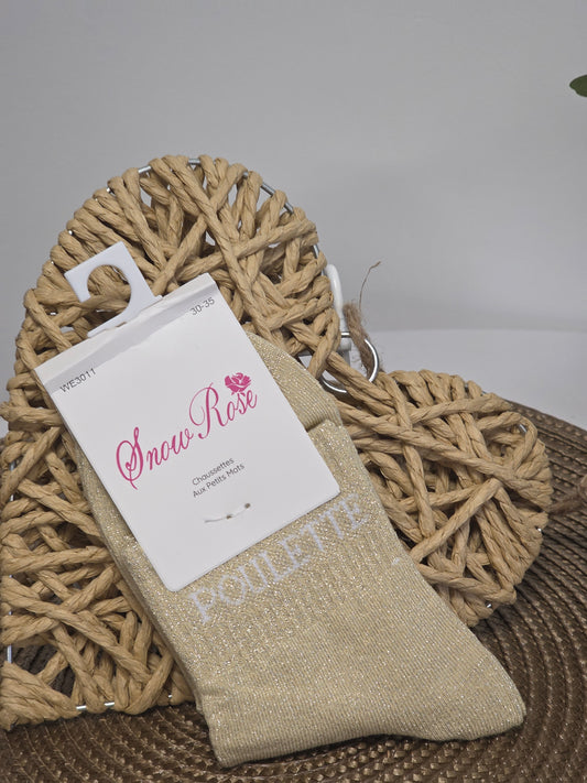 POULETTE - Chaussette à Paillette Enfant Beige