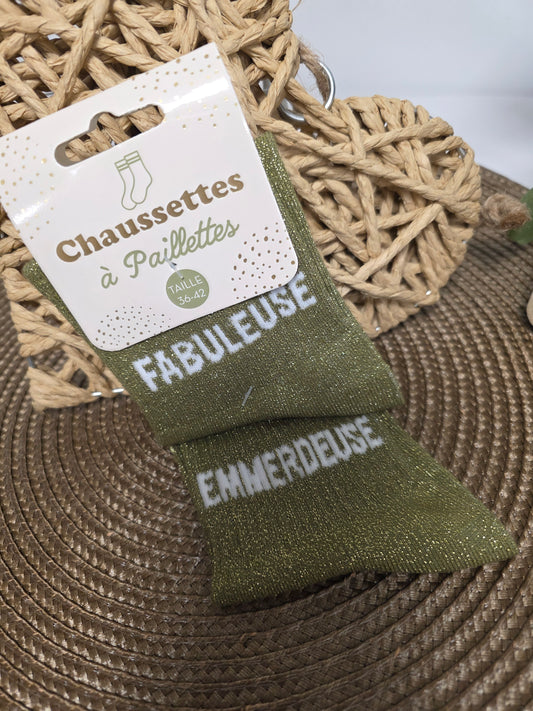 FABULEUSE EMMERDEUSE - Chaussette à Paillette Duo Kaki