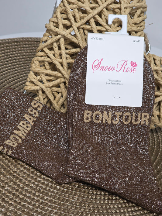 BONJOUR BOMBASSE - Chaussette à Paillette Duo Marron