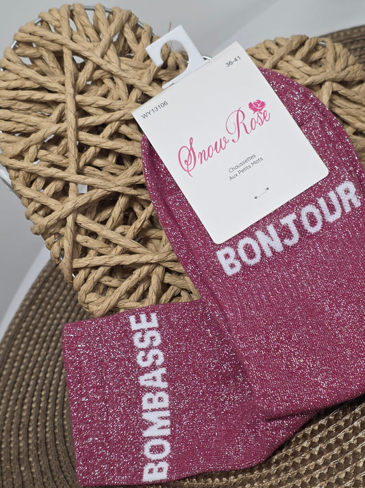 BONJOUR BOMBASSE - Chaussette à Paillette Duo Rouge Grenat