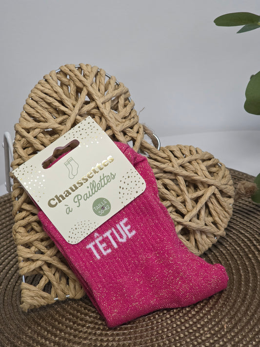TETUE - Chaussette à Paillette Rose