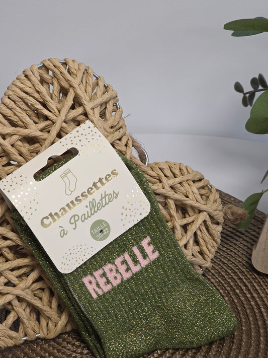REBELLE - Chaussette à Paillette Kaki