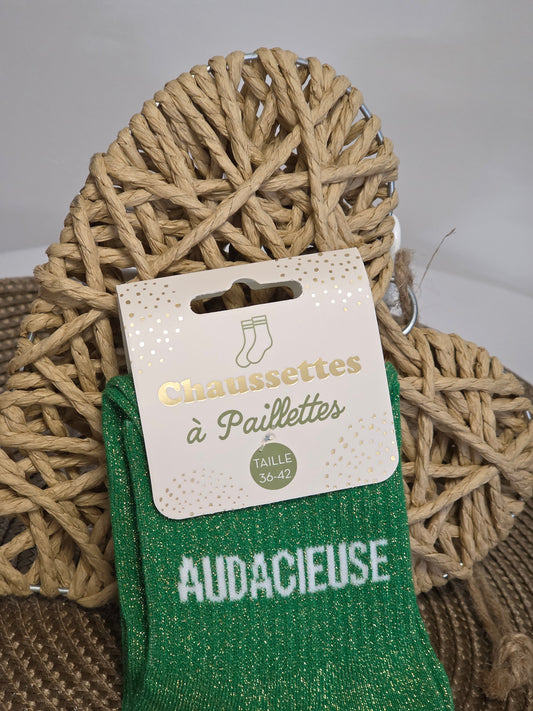 AUDACIEUSE- Chaussette à Paillette Vert