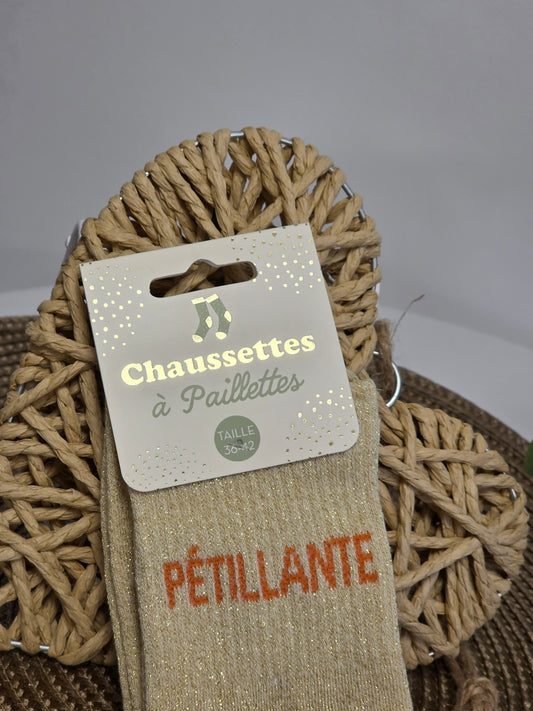 PETILLANTE - Chaussette à Paillette Beige