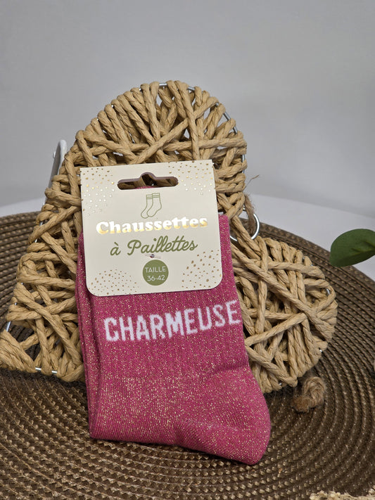 CHARMEUSE - Chaussette à Paillette Rose