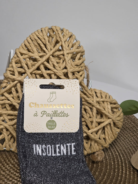 INSOLENTE - Chaussette à Paillette Noir