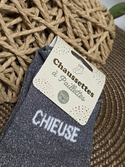 CHIEUSE - Chaussette à Paillette Gris