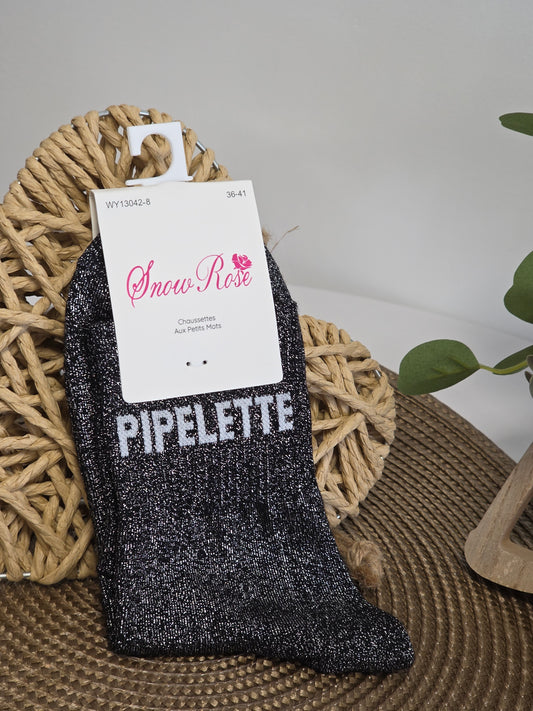 PIPELETTE - Chaussette à Paillette Noir