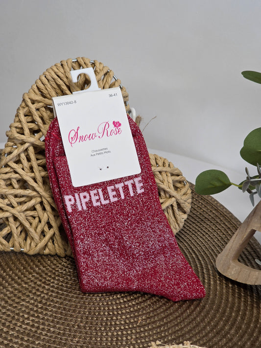 PIPELETTE - Chaussette à Paillette Bordeaux