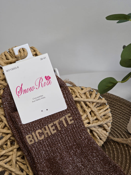BICHETTE - Chaussette à Paillette Marron