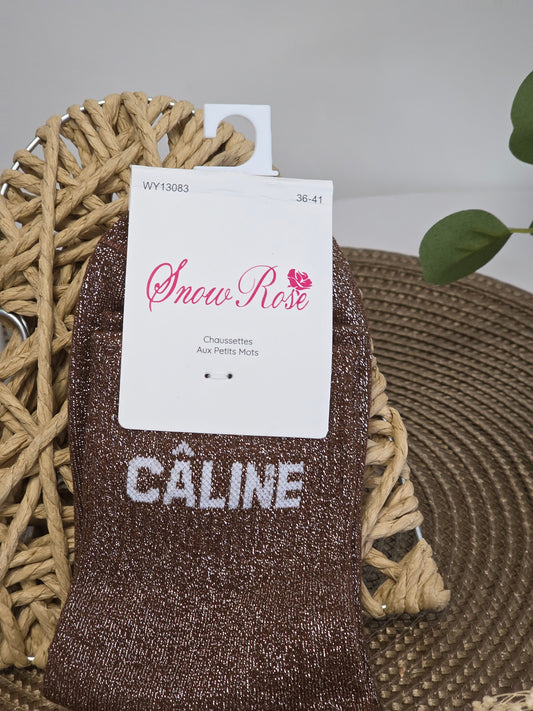 CALINE - Chaussette à Paillette Marron