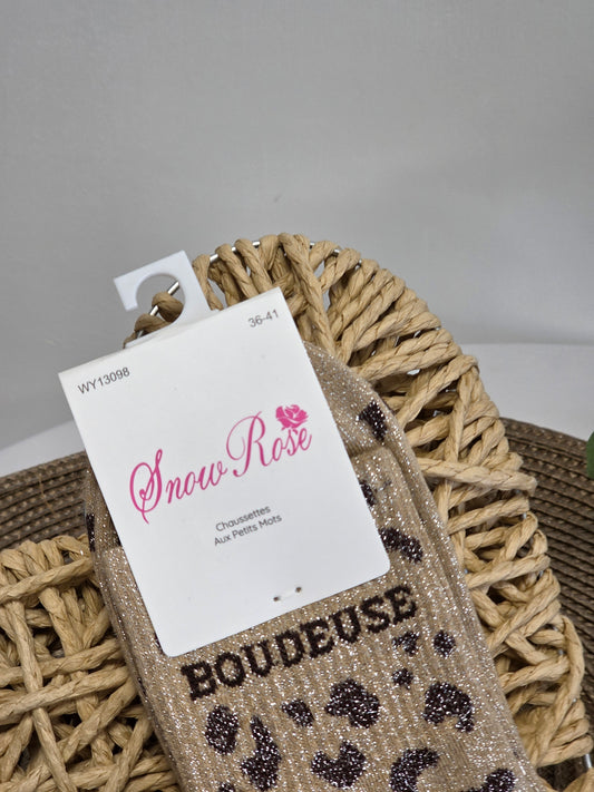 BOUDEUSE - Chaussette à Paillette Léopard Beige