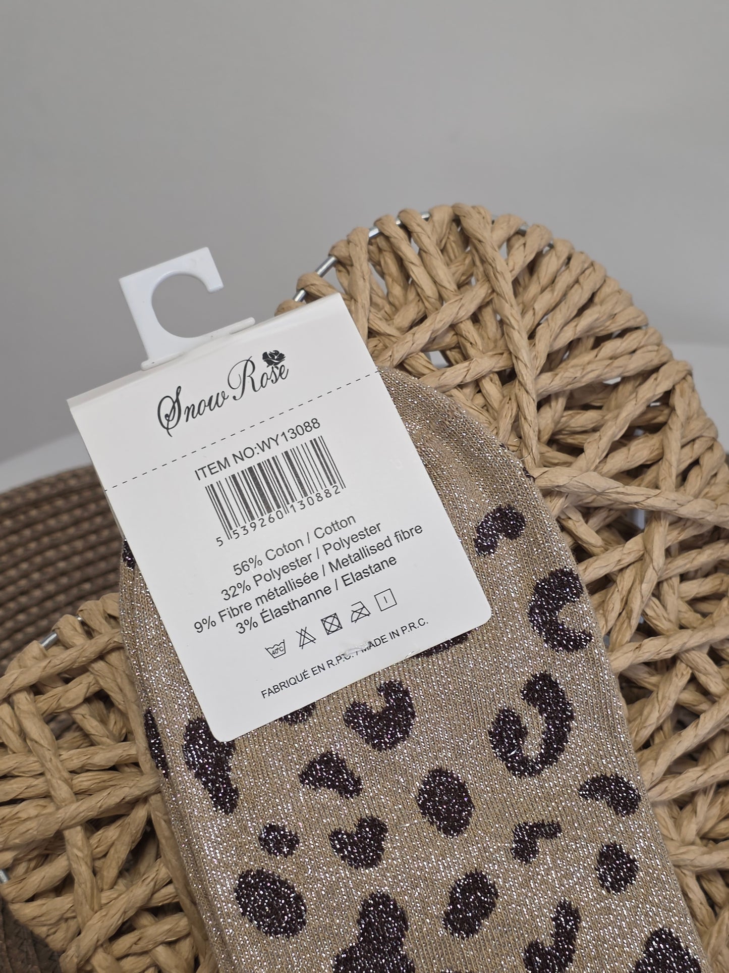 SALE GOSSE - Chaussette à Paillette Léopard Beige