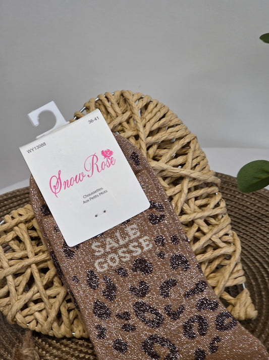 SALE GOSSE - Chaussette à Paillette Léopard Marron
