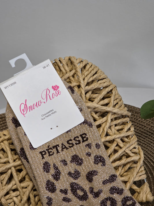 PETASSE - Chaussette à Paillette Léopard Beige
