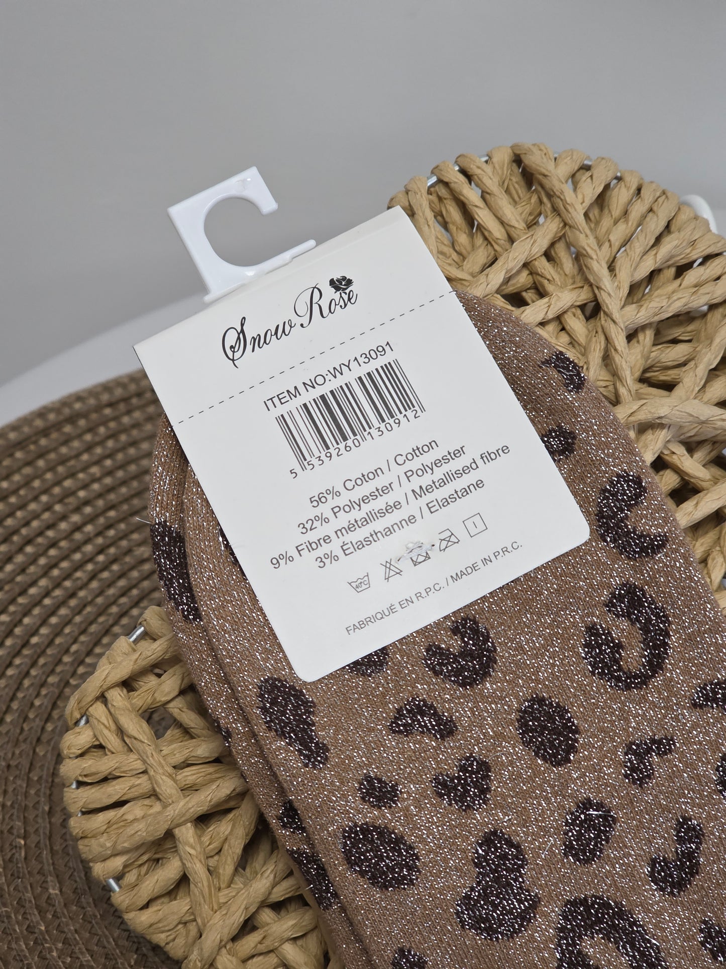COQUINE - Chaussette à Paillette Léopard Marron
