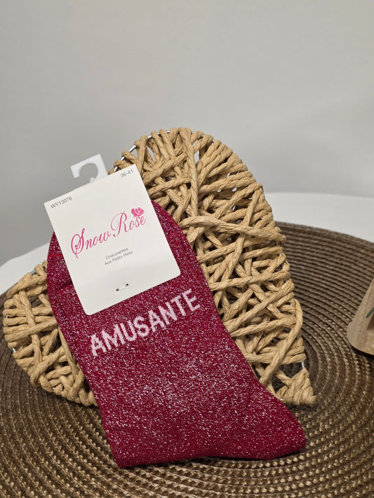 AMUSANTE - Chaussette à Paillette Bordeaux