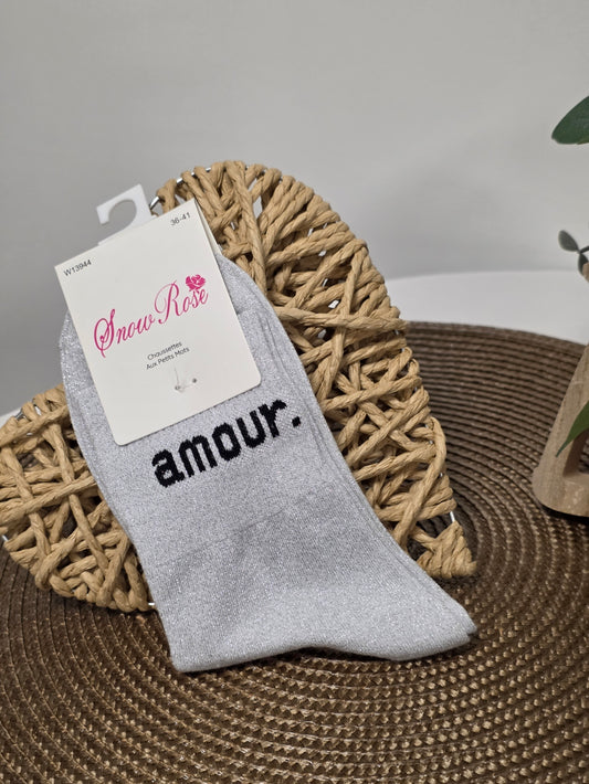 AMOUR - Chaussette à Paillette Gris Clair