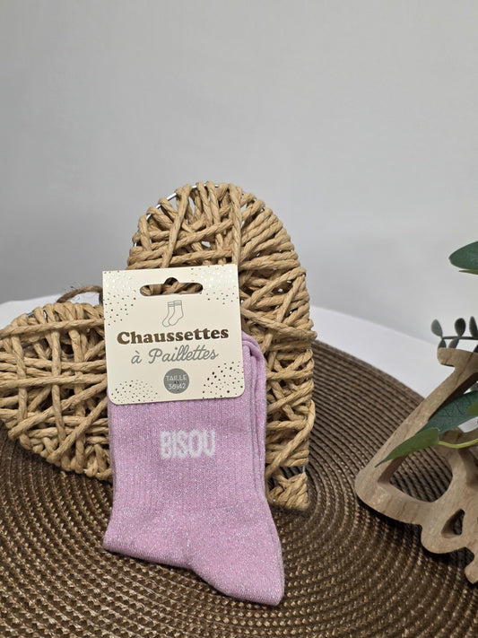 BISOU - Chaussette à Paillette Rose