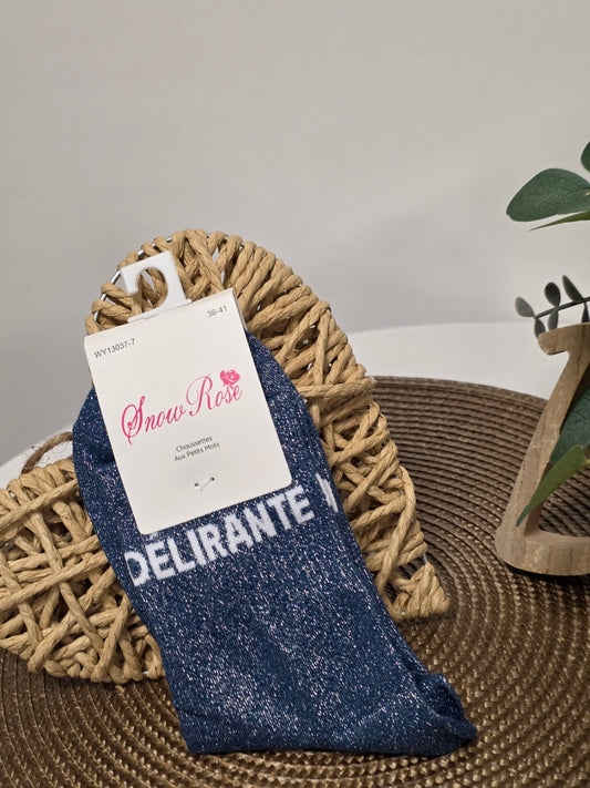 DELIRANTE - Chaussette à Paillette Bleu