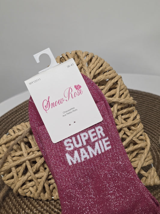 SUPER MAMIE - Chaussette à Paillette Rouge Grenat