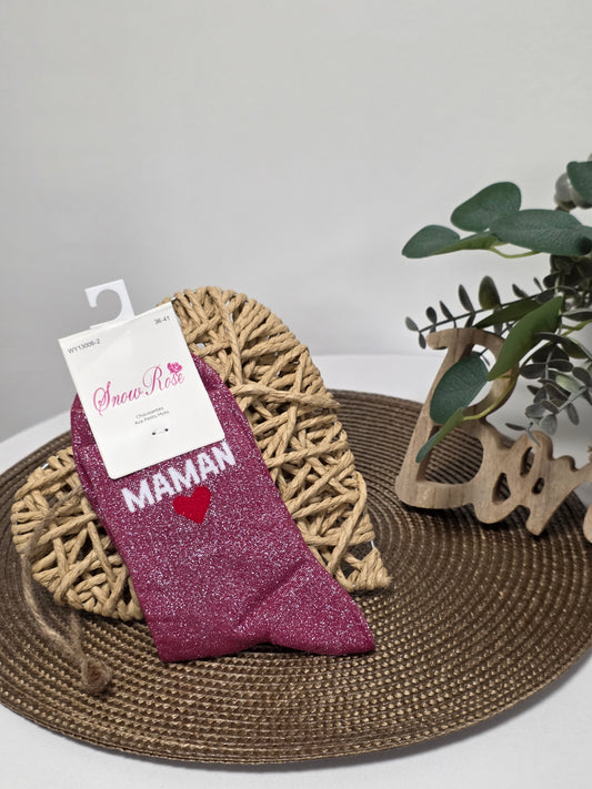 Maman - Chaussette à Paillette Rouge Grenat