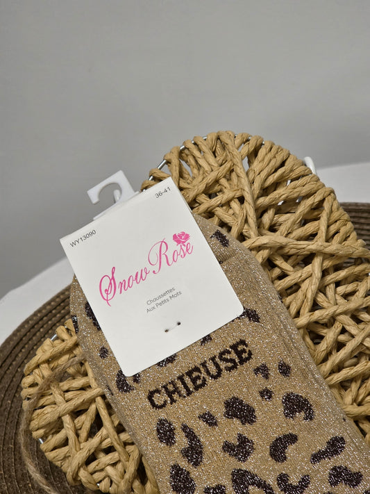 CHIEUSE - Chaussette à Paillette Léopard Beige