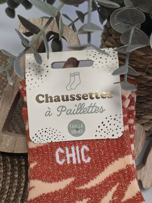 CHIC - Chaussette à Paillette Léopard