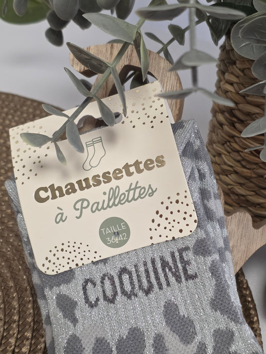 COQUINE - Chaussette à Paillette Léopard