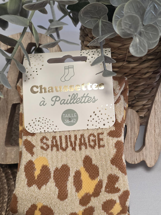 SAUVAGE - Chaussette à Paillette Léopard