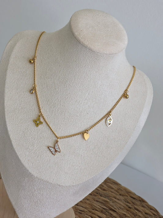 Pendentif Breloque Doré Papillon Blanc