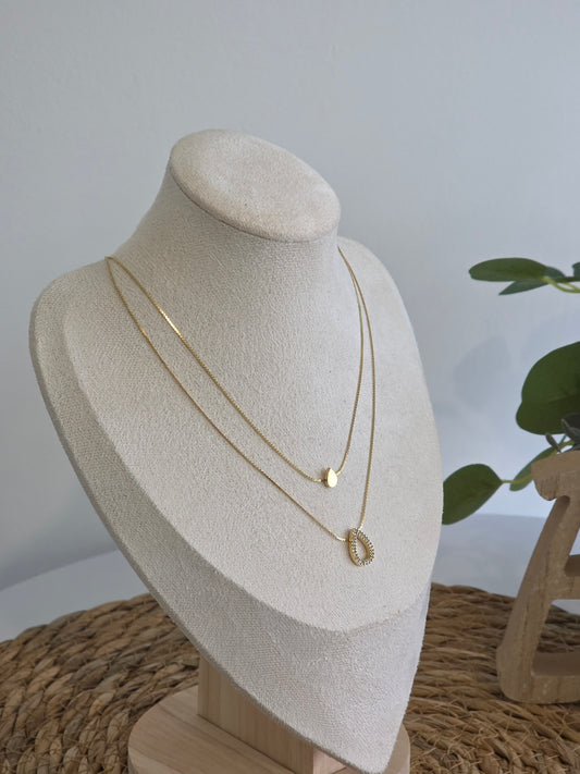 Ensemble Pendentif Goutte d'Eau Strass Doré