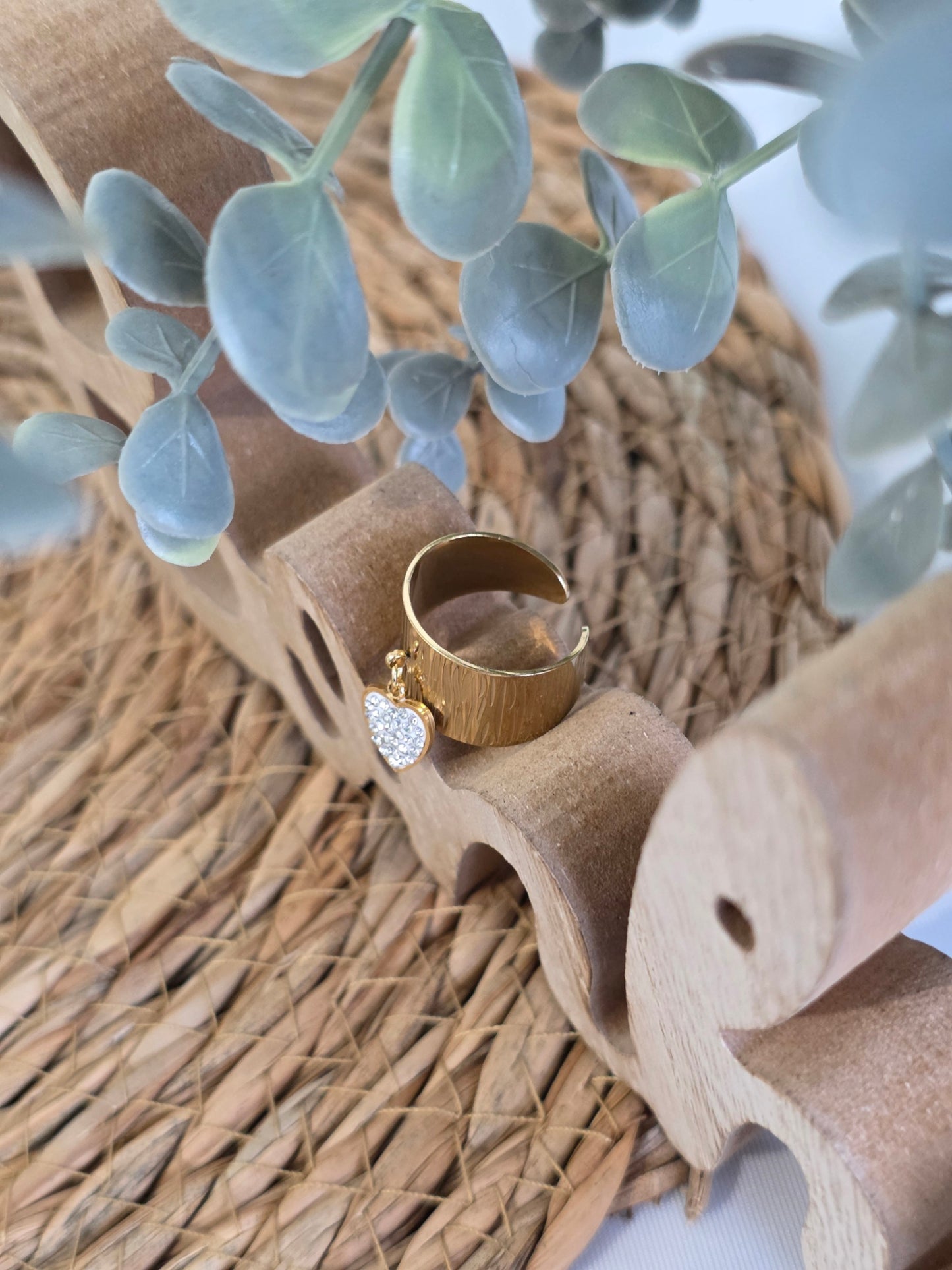 Nos Bagues Large Doré Cœur Strass