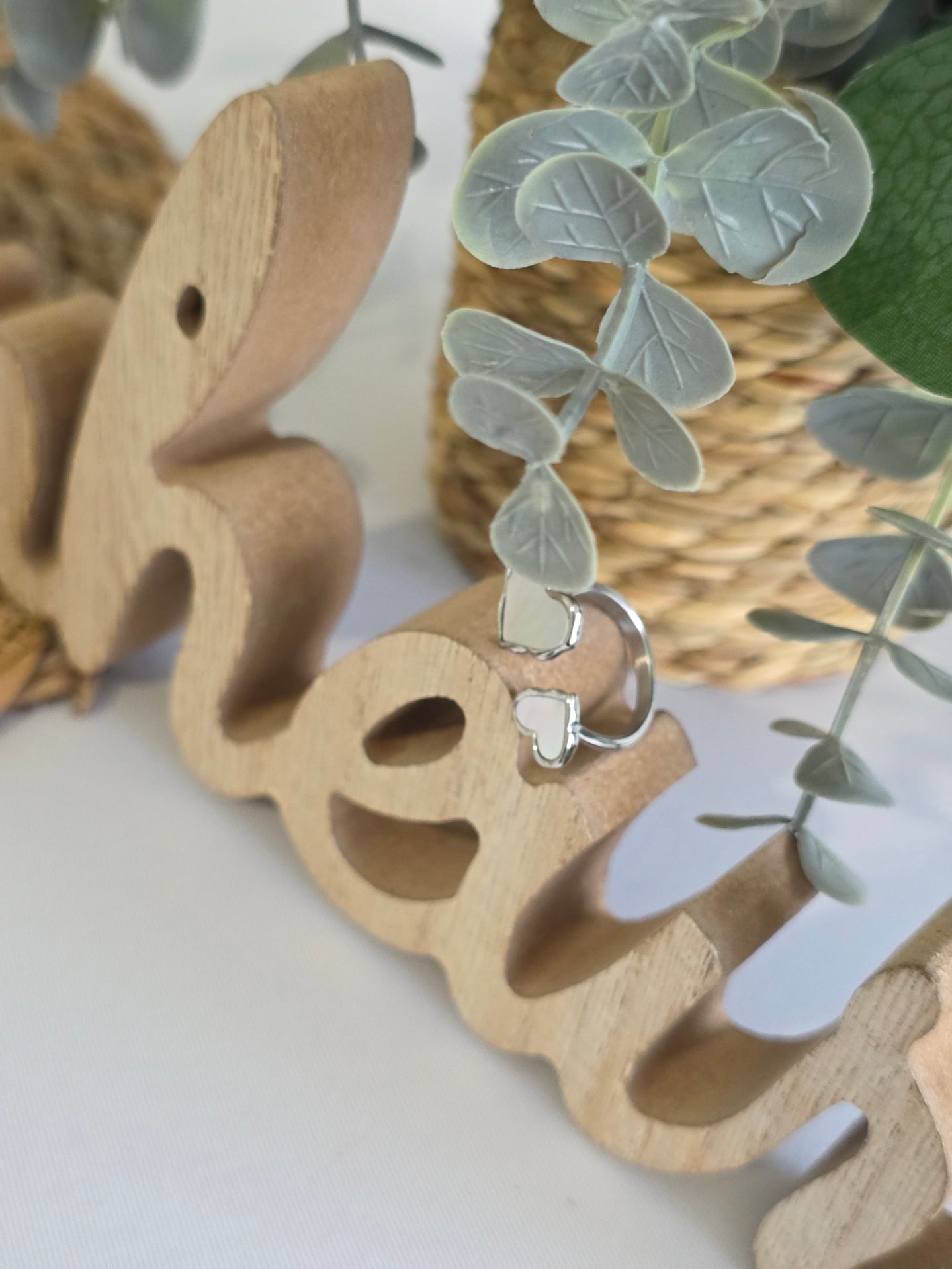 Nos Bagues Double Cœur Argenté Nacré